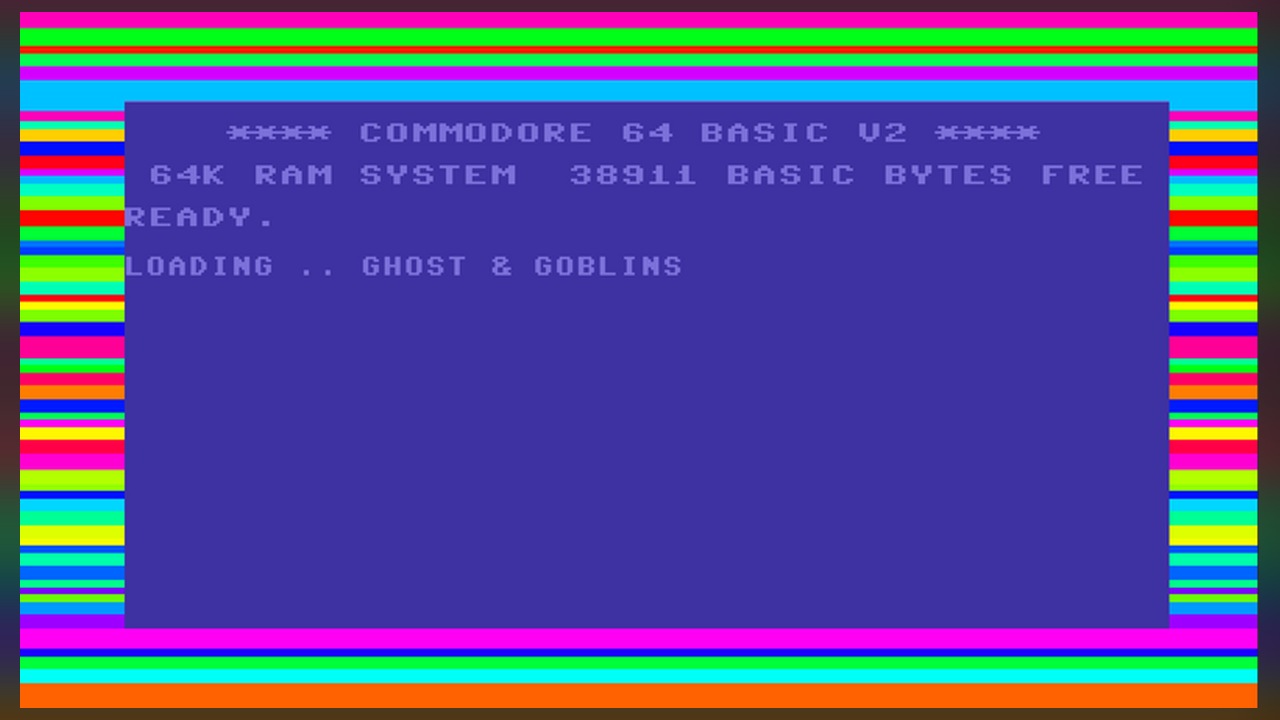 C64 screen with colourful loading border.