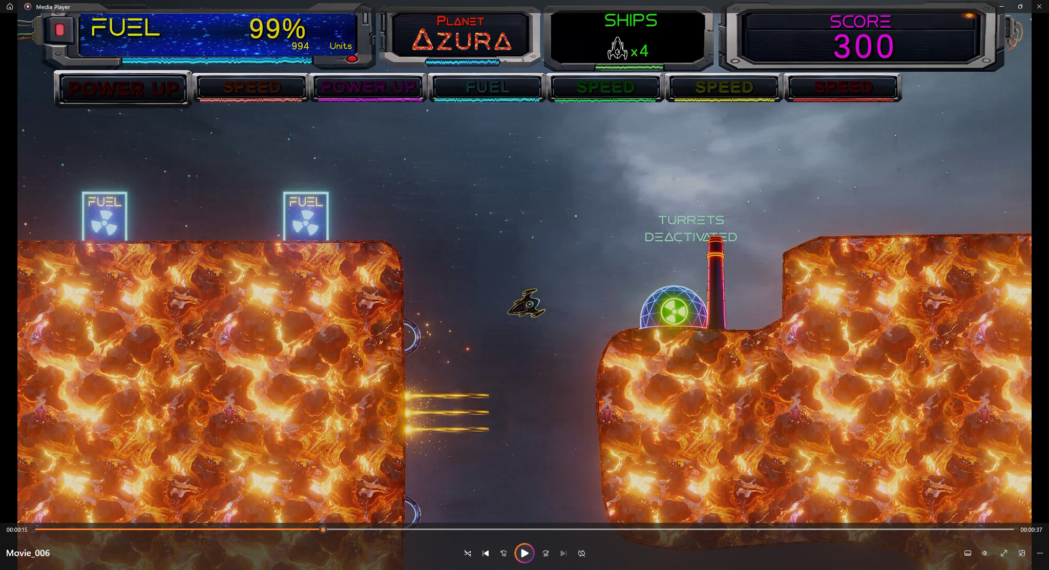 Thrust 2050 Level 3 on Planet Azura with fuel platforms and deactivated turrets
