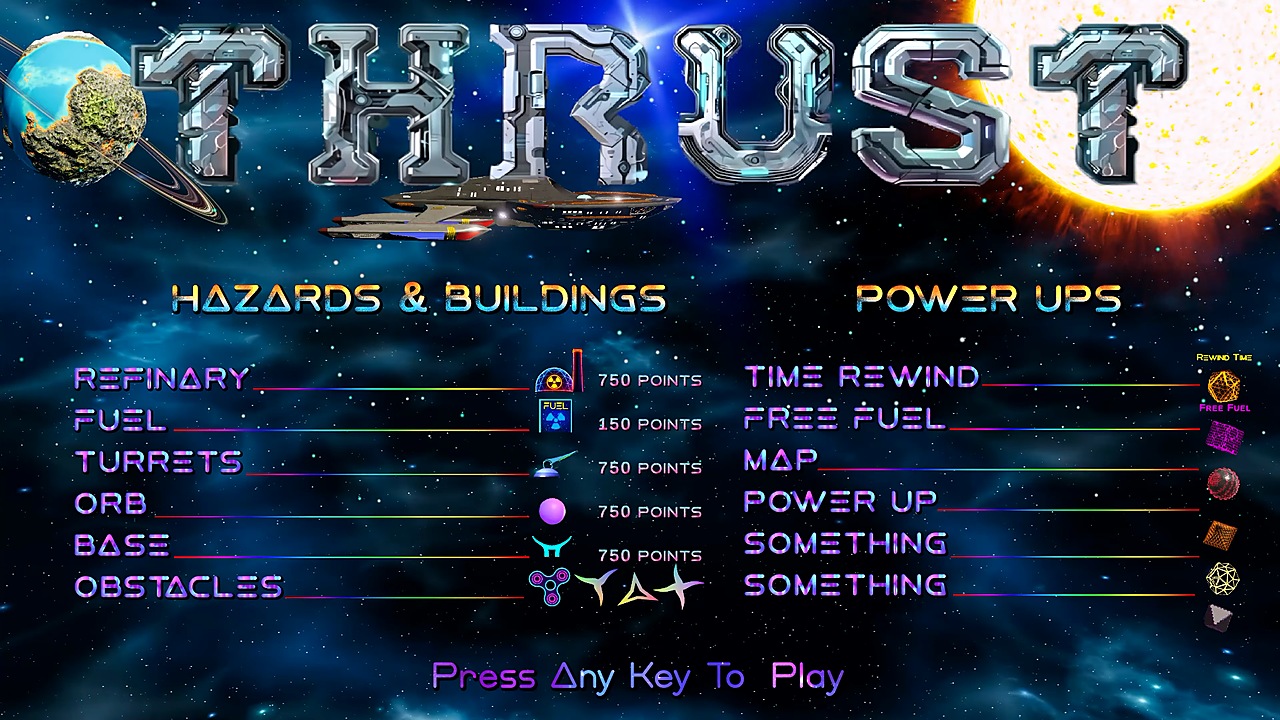 Hazards, buildings and planned power-ups.