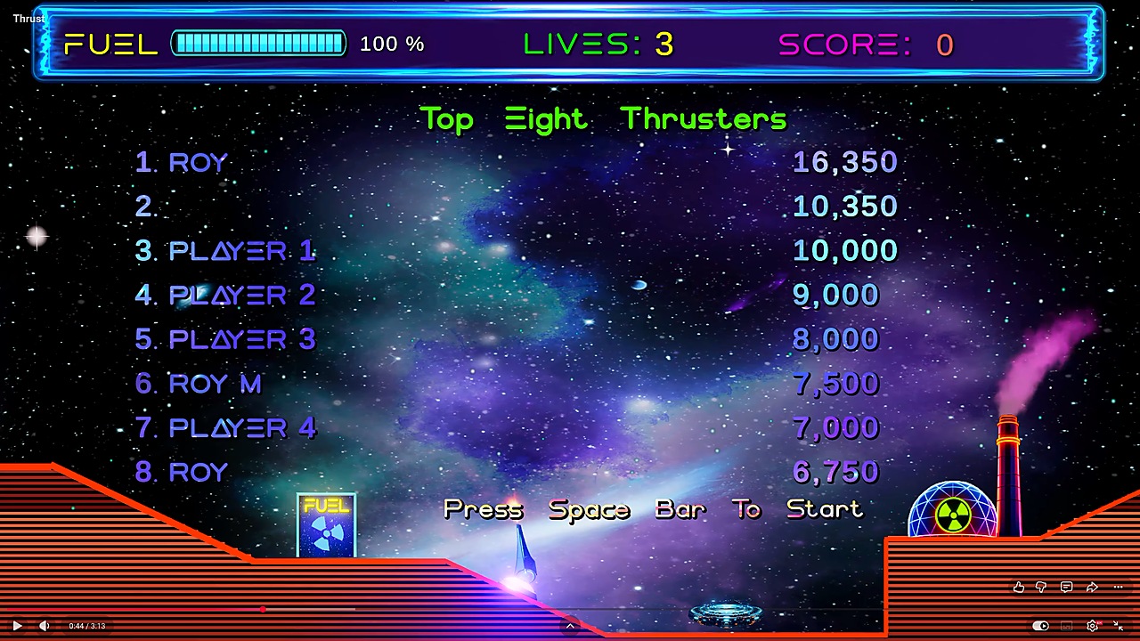High-score table and level-start screen.